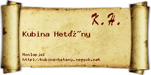 Kubina Hetény névjegykártya